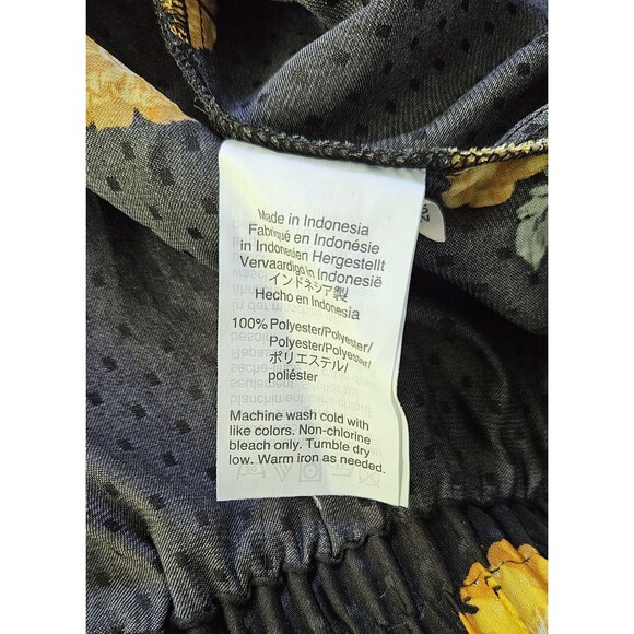 Madewell Floating Yellow Florets Silky Wrap Top Blouse Bubble Sleeve Large Black - Picture 6 of 10